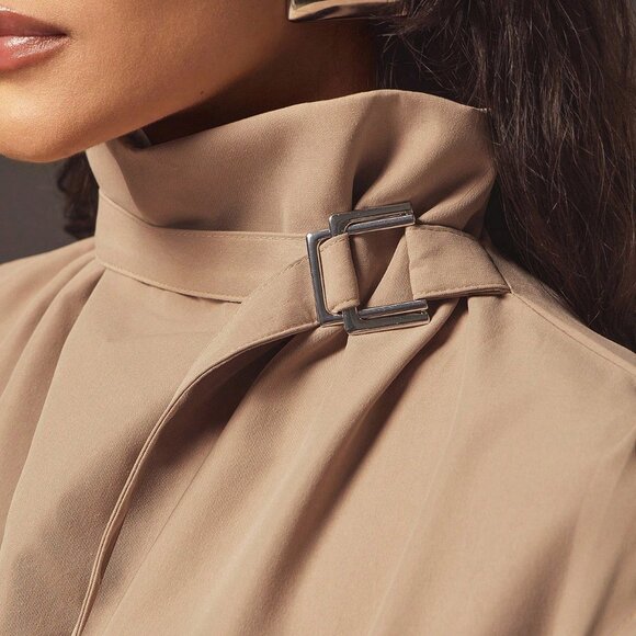 Camel Elegant Women's Business Casual Wide-Leg Jumpsuit with Belt - Picture 2 of 6